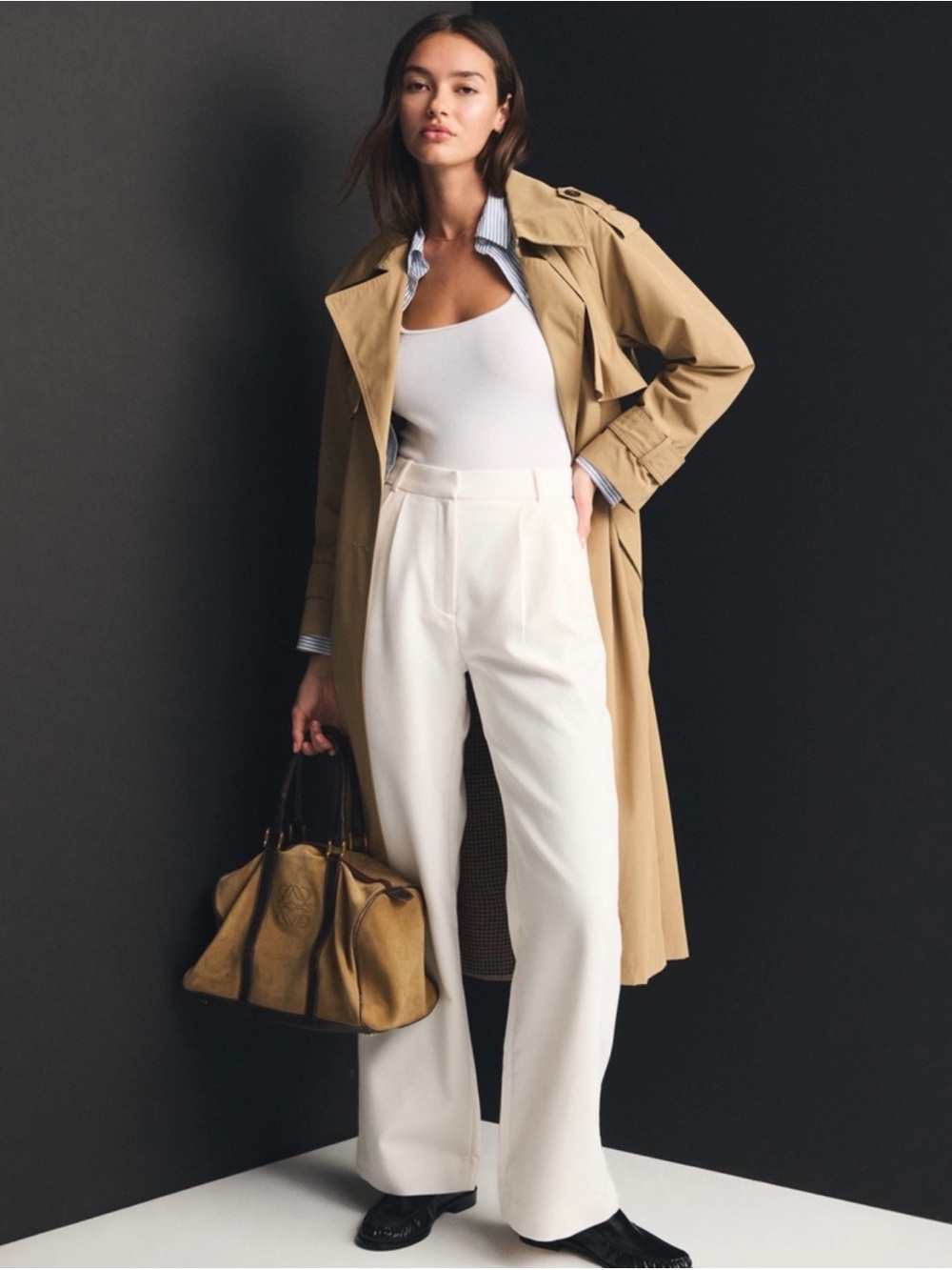 NWT Abercrombie A&F Sloane Tailored Wide Leg Pant Ultra High Cream Size 34 Short